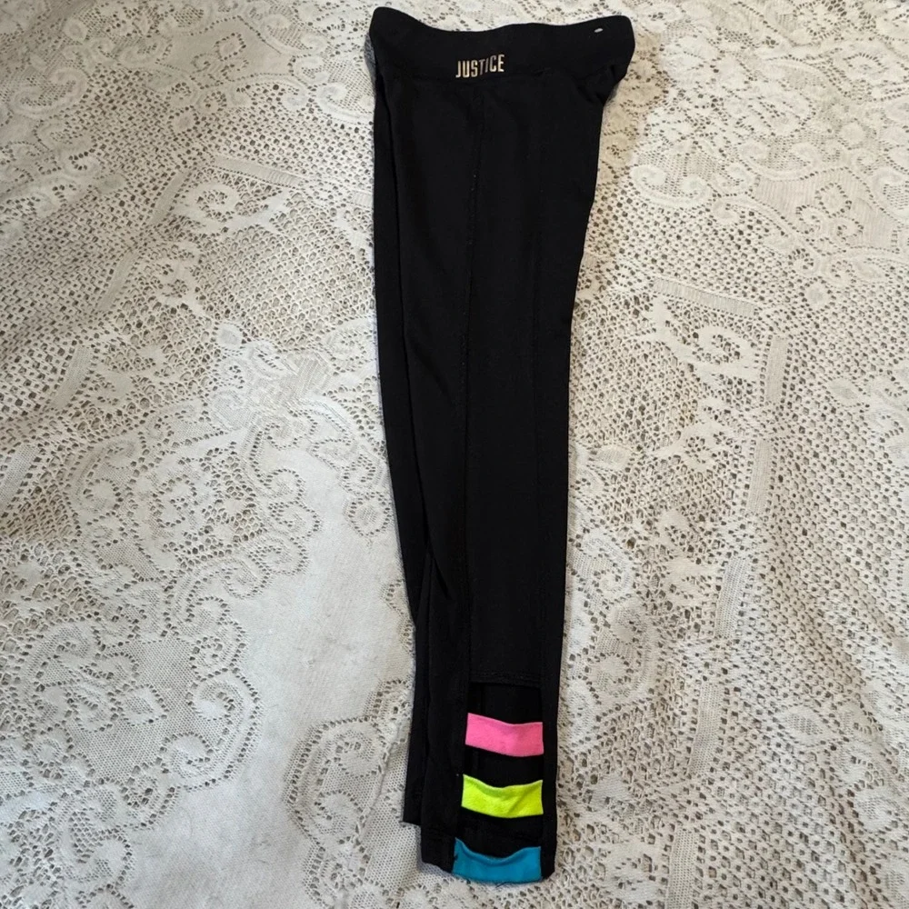 Justice Active Black Leggings‎ Girls Size 10 Cutout Neon Trim Athletic Pants